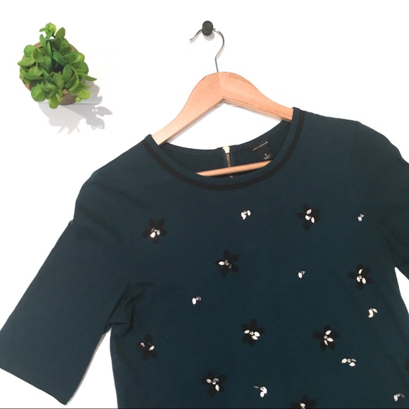 Ann Taylor Tops - [Ann Taylor] Beaded Leaf Floral Dark Green Zipper
